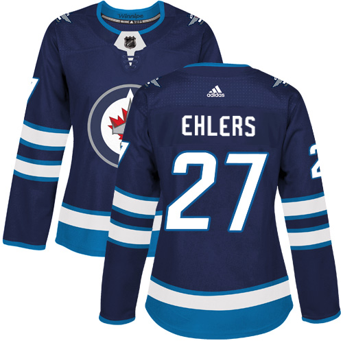 Adidas Jets #27 Nikolaj Ehlers Navy Blue Home Authentic Women's Stitched NHL Jersey - Click Image to Close